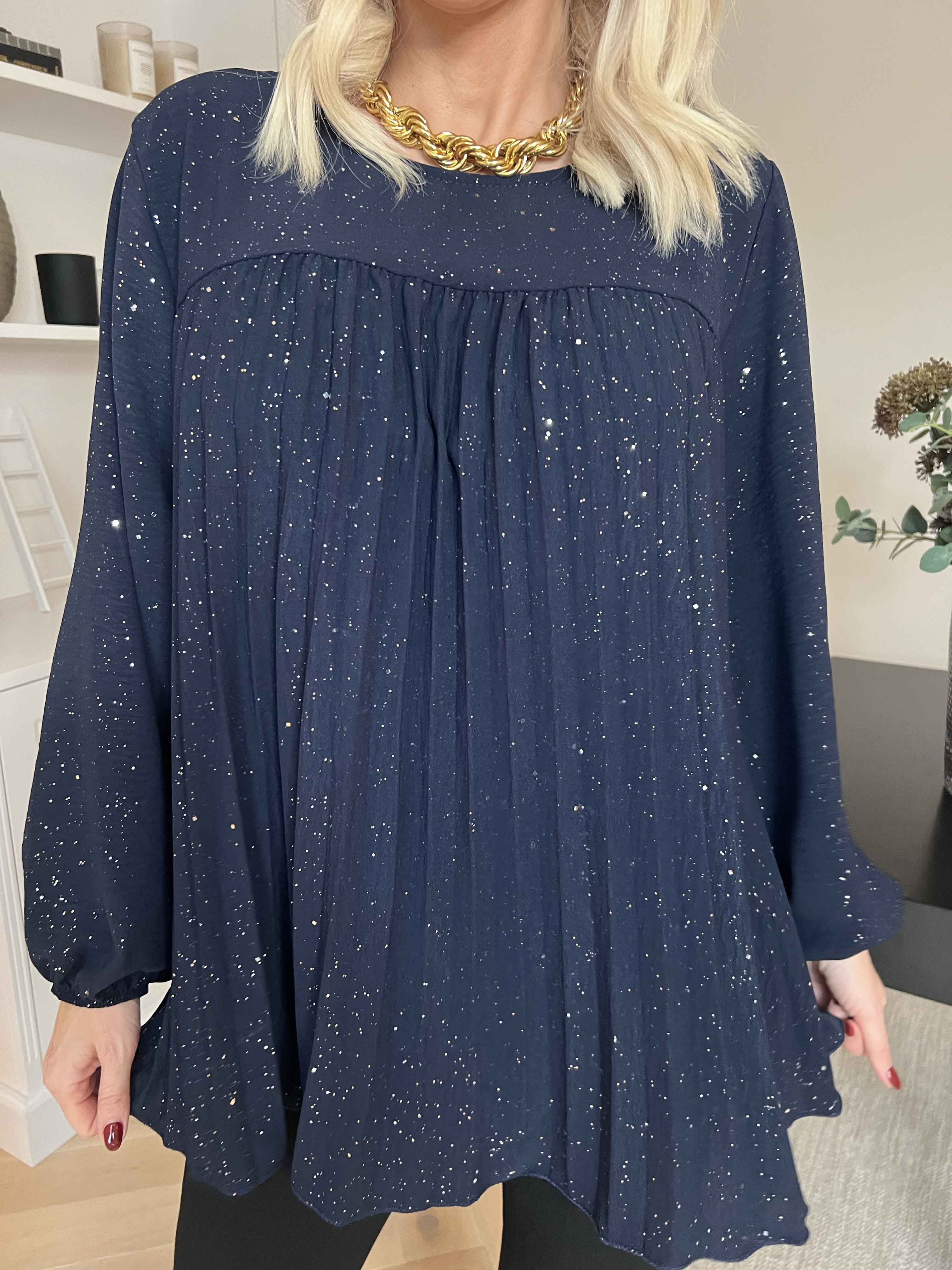 Nancy Glitter Shirt L/S - Plisseret bluse med glitter